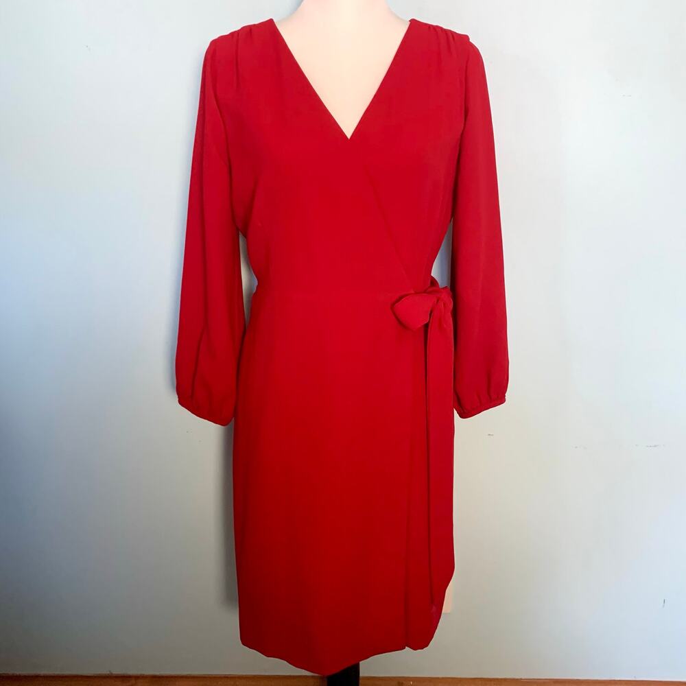 J. Crew Crepe Wrap Dress in Festive Red Size 4 - Picture 2 of 9